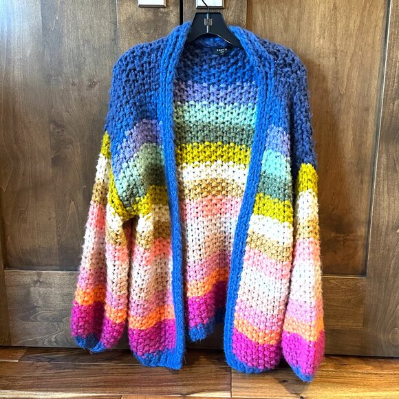 FRNCH PARIS MULTI-COLOR STRIPE KNIT CARDIGAN MEDIUM - Picture 1 of 9